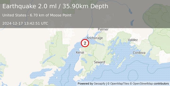 Earthquake 8 km NW of Point Possession, Alaska (2.0 ml) (2024-12-17 13:42:51 UTC)