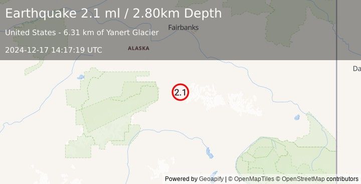 Earthquake 55 km ESE of Denali Park, Alaska (2.1 ml) (2024-12-17 14:17:19 UTC)