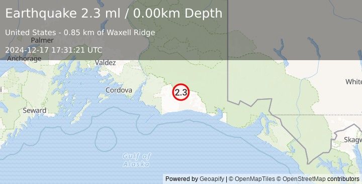 Earthquake 104 km S of McCarthy, Alaska (2.3 ml) (2024-12-17 17:31:21 UTC)