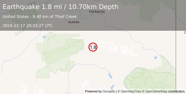 Earthquake 46 km ENE of Cantwell, Alaska (1.8 ml) (2024-12-17 20:33:27 UTC)