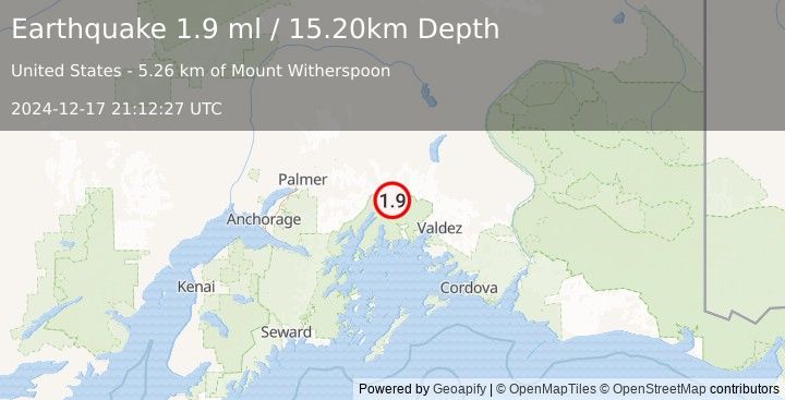 Earthquake 49 km SSE of Glacier View, Alaska (1.9 ml) (2024-12-17 21:12:27 UTC)