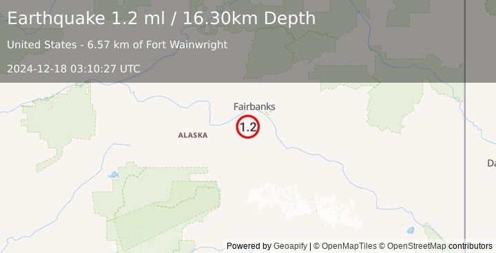 Earthquake 28 km SSW of South Van Horn, Alaska (1.2 ml) (2024-12-18 03:10:27 UTC)