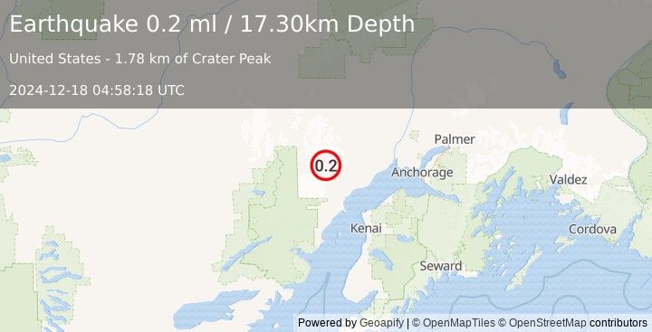 Earthquake 63 km WNW of Tyonek, Alaska (0.2 ml) (2024-12-18 04:58:18 UTC)