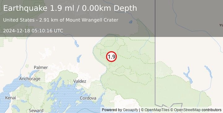 Earthquake 52 km ENE of Kenny Lake, Alaska (1.9 ml) (2024-12-18 05:10:16 UTC)