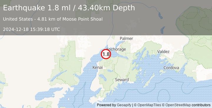 Earthquake 13 km NNE of Point Possession, Alaska (1.8 ml) (2024-12-18 15:39:18 UTC)