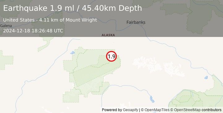 Earthquake 25 km WSW of Healy, Alaska (1.9 ml) (2024-12-18 18:26:48 UTC)