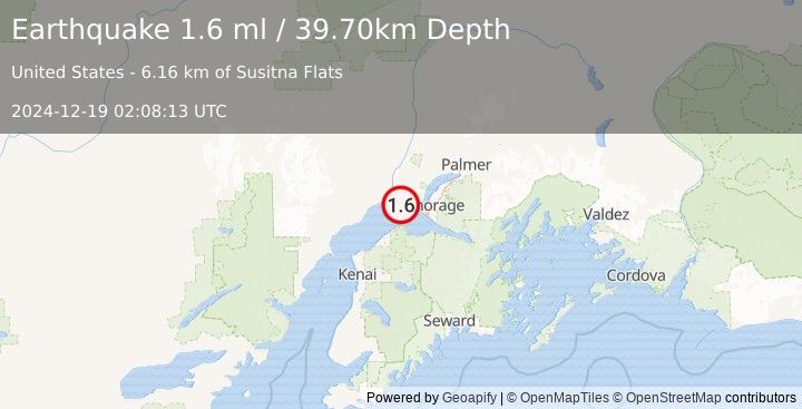 Earthquake 26 km W of Anchorage, Alaska (1.6 ml) (2024-12-19 02:08:13 UTC)