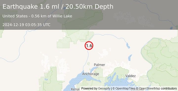 Earthquake 6 km SSE of Chase, Alaska (1.6 ml) (2024-12-19 03:05:35 UTC)