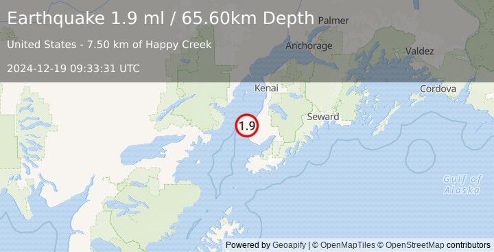 Earthquake 8 km W of Happy Valley, Alaska (1.9 ml) (2024-12-19 09:33:31 UTC)