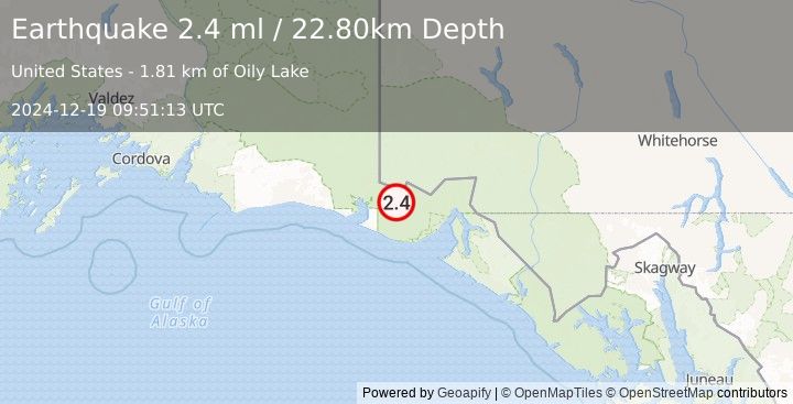 Earthquake 81 km NW of Yakutat, Alaska (2.4 ml) (2024-12-19 09:51:13 UTC)