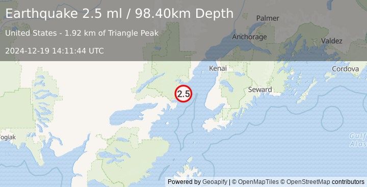 Earthquake 56 km W of Happy Valley, Alaska (2.5 ml) (2024-12-19 14:11:44 UTC)