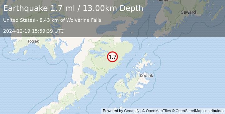 Earthquake 103 km N of Karluk, Alaska (1.7 ml) (2024-12-19 15:59:39 UTC)