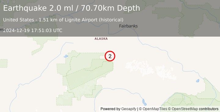 Earthquake 5 km NW of Healy, Alaska (2.0 ml) (2024-12-19 17:51:03 UTC)