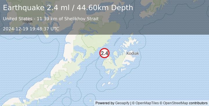 Earthquake 26 km N of Karluk, Alaska (2.4 ml) (2024-12-19 19:48:37 UTC)