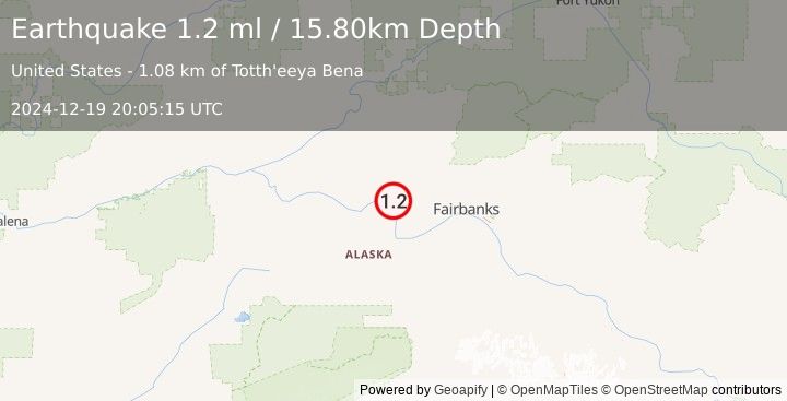 Earthquake 28 km SSE of Minto, Alaska (1.2 ml) (2024-12-19 20:05:15 UTC)