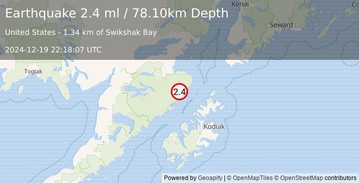 Earthquake 84 km NW of Aleneva, Alaska (2.4 ml) (2024-12-19 22:18:07 UTC)