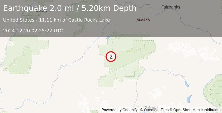 Earthquake 30 km SSW of Denali National Park, Alaska (2.0 ml) (2024-12-20 02:25:22 UTC)