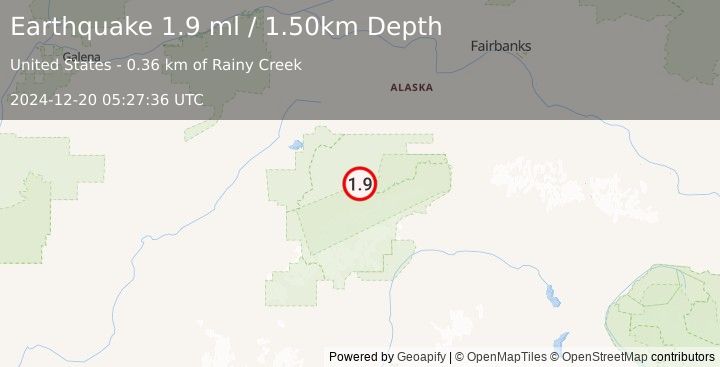 Earthquake 45 km E of Denali National Park, Alaska (1.9 ml) (2024-12-20 05:27:36 UTC)