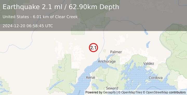 Earthquake 31 km SE of Skwentna, Alaska (2.1 ml) (2024-12-20 06:58:45 UTC)