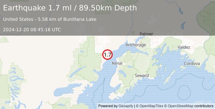 Earthquake 41 km WNW of Nikiski, Alaska (1.7 ml) (2024-12-20 08:45:16 UTC)