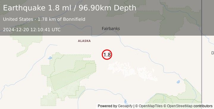 Earthquake 50 km ENE of Healy, Alaska (1.8 ml) (2024-12-20 12:10:41 UTC)