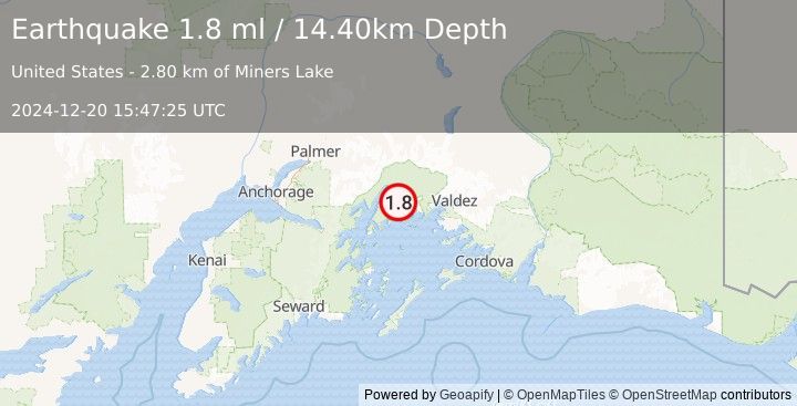 Earthquake 50 km WNW of Tatitlek, Alaska (1.8 ml) (2024-12-20 15:47:25 UTC)