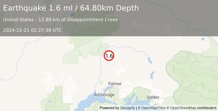 Earthquake 31 km ENE of Chase, Alaska (1.6 ml) (2024-12-21 02:27:38 UTC)