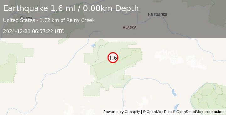 Earthquake 44 km E of Denali National Park, Alaska (1.6 ml) (2024-12-21 06:57:22 UTC)