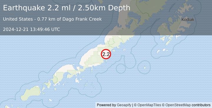 Earthquake 8 km N of Chignik Lagoon, Alaska (2.2 ml) (2024-12-21 13:49:46 UTC)