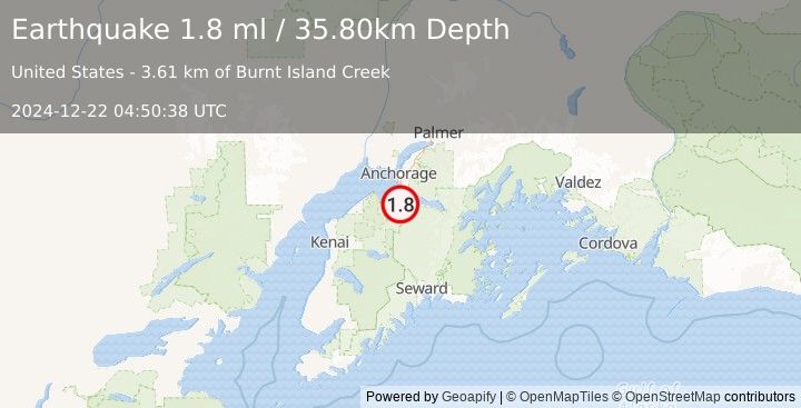 Earthquake 11 km W of Hope, Alaska (1.8 ml) (2024-12-22 04:50:38 UTC)