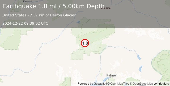 Earthquake 60 km S of Denali National Park, Alaska (1.8 ml) (2024-12-22 09:39:02 UTC)