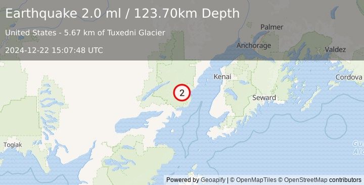 Earthquake 72 km E of Port Alsworth, Alaska (2.0 ml) (2024-12-22 15:07:48 UTC)