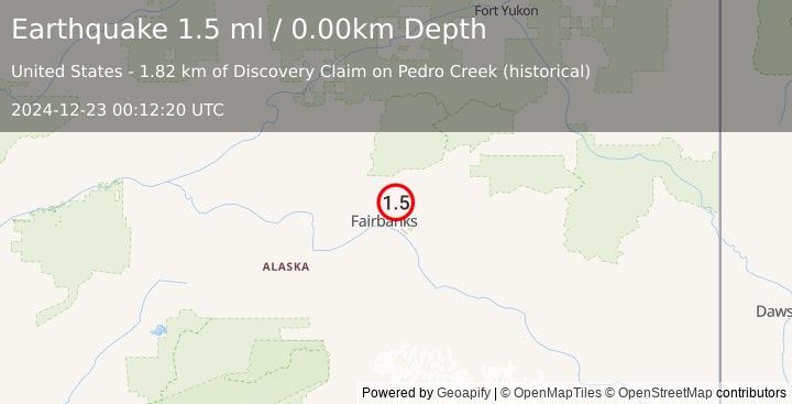 Earthquake 7 km ENE of Fox, Alaska (1.5 ml) (2024-12-23 00:12:20 UTC)