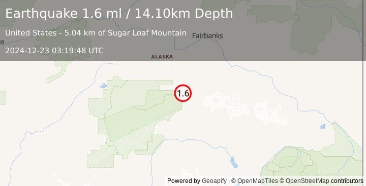 Earthquake 7 km ENE of Denali Park, Alaska (1.6 ml) (2024-12-23 03:19:48 UTC)