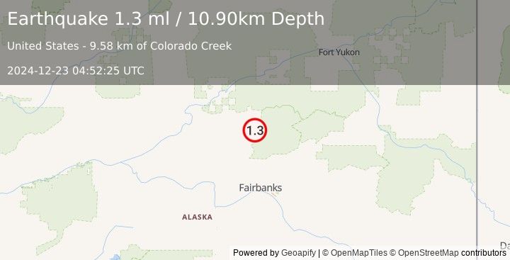 Earthquake 31 km ENE of Livengood, Alaska (1.3 ml) (2024-12-23 04:52:25 UTC)