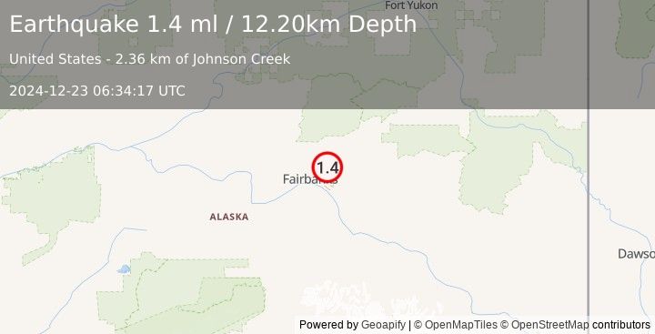 Earthquake 15 km E of Fox, Alaska (1.4 ml) (2024-12-23 06:34:17 UTC)