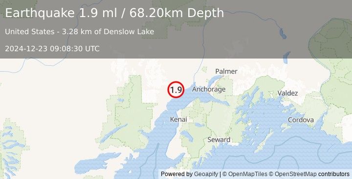 Earthquake 17 km WNW of Beluga, Alaska (1.9 ml) (2024-12-23 09:08:30 UTC)