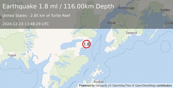 Earthquake 39 km SE of Pedro Bay, Alaska (1.8 ml) (2024-12-23 13:48:29 UTC)