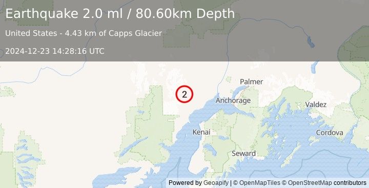 Earthquake 53 km WNW of Beluga, Alaska (2.0 ml) (2024-12-23 14:28:16 UTC)