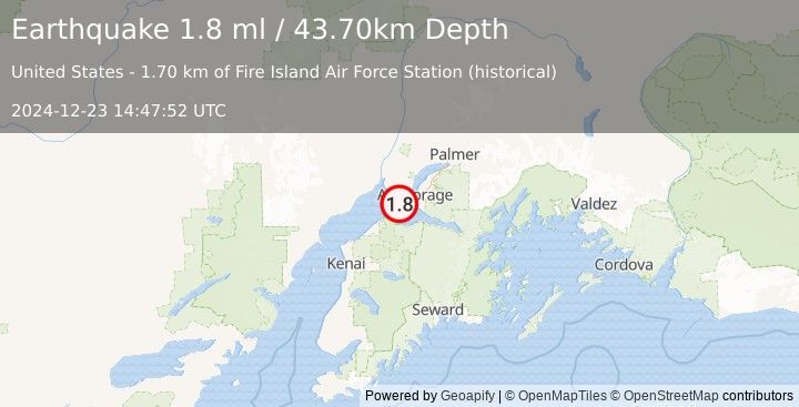 Earthquake 18 km WSW of Anchorage, Alaska (1.8 ml) (2024-12-23 14:47:52 UTC)