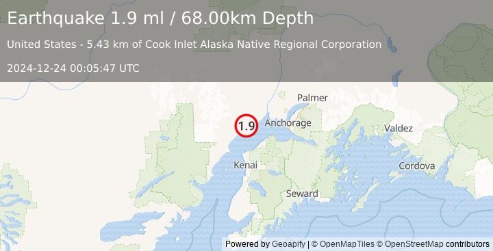 Earthquake 8 km WNW of Beluga, Alaska (1.9 ml) (2024-12-24 00:05:47 UTC)