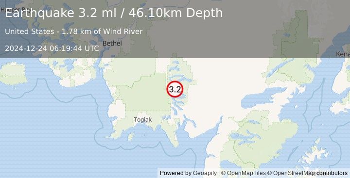 Earthquake 57 km NNW of Aleknagik, Alaska (3.2 ml) (2024-12-24 06:19:44 UTC)