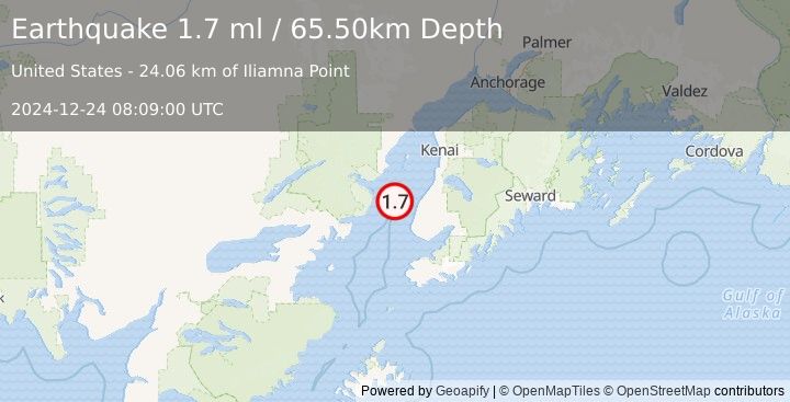 Earthquake 25 km WNW of Happy Valley, Alaska (1.7 ml) (2024-12-24 08:09:00 UTC)