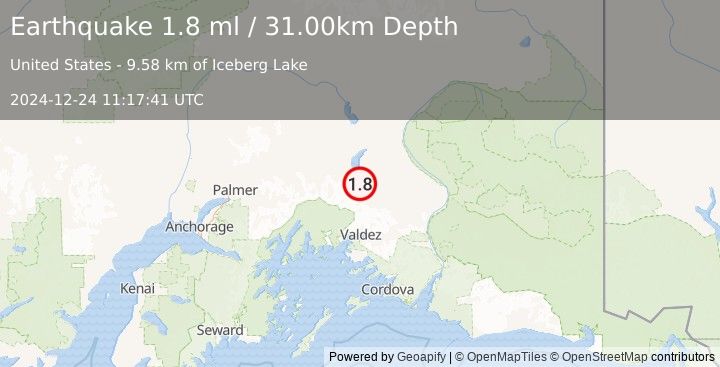 Earthquake 42 km SSE of Nelchina, Alaska (1.8 ml) (2024-12-24 11:17:41 UTC)