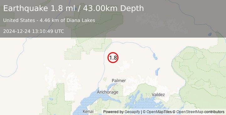 Earthquake 27 km NE of Susitna North, Alaska (1.8 ml) (2024-12-24 13:10:49 UTC)