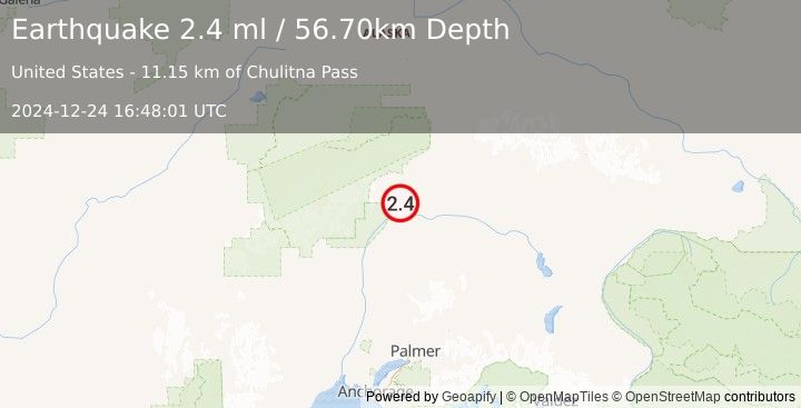 Earthquake 54 km SSW of Cantwell, Alaska (2.4 ml) (2024-12-24 16:48:01 UTC)