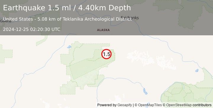 Earthquake 27 km WSW of Denali Park, Alaska (1.5 ml) (2024-12-25 02:20:30 UTC)