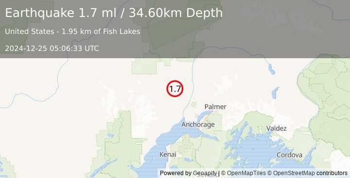 Earthquake 24 km E of Skwentna, Alaska (1.7 ml) (2024-12-25 05:06:33 UTC)