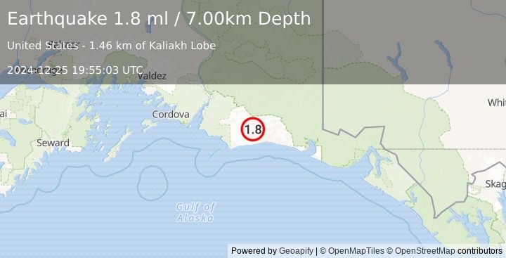 Earthquake 125 km S of McCarthy, Alaska (1.8 ml) (2024-12-25 19:55:03 UTC)