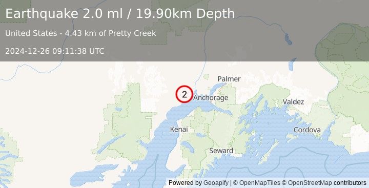 Earthquake 16 km NNE of Beluga, Alaska (2.0 ml) (2024-12-26 09:11:38 UTC)